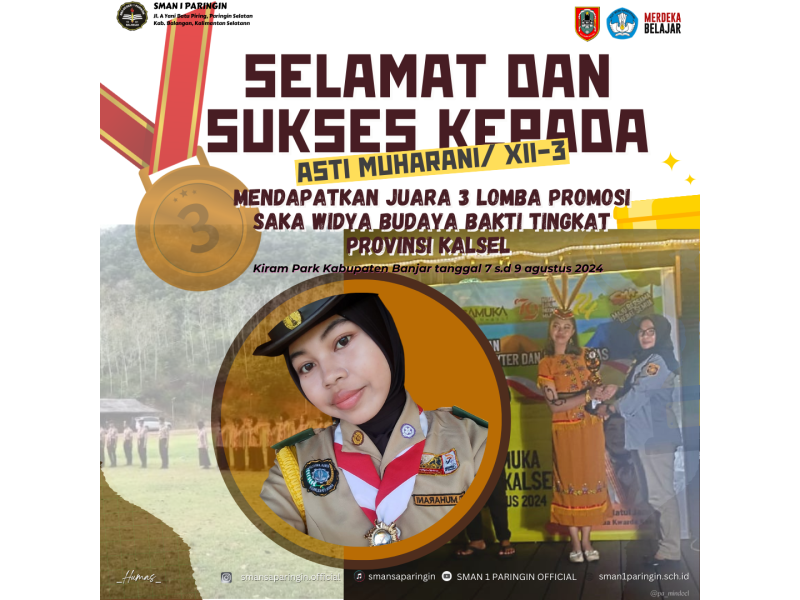 Juara 3 Lomba Promosi Saka Widya Budaya Bakti Tingkat Provinsi 