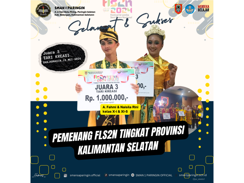 Juara 3 TARI KREASI pada FLS2N  Tingkat Provinsi 