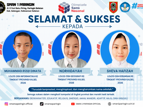 Tiga Siswa SMAN 1 Paringin Lolos ke Tingkat Provinsi Olimpia
