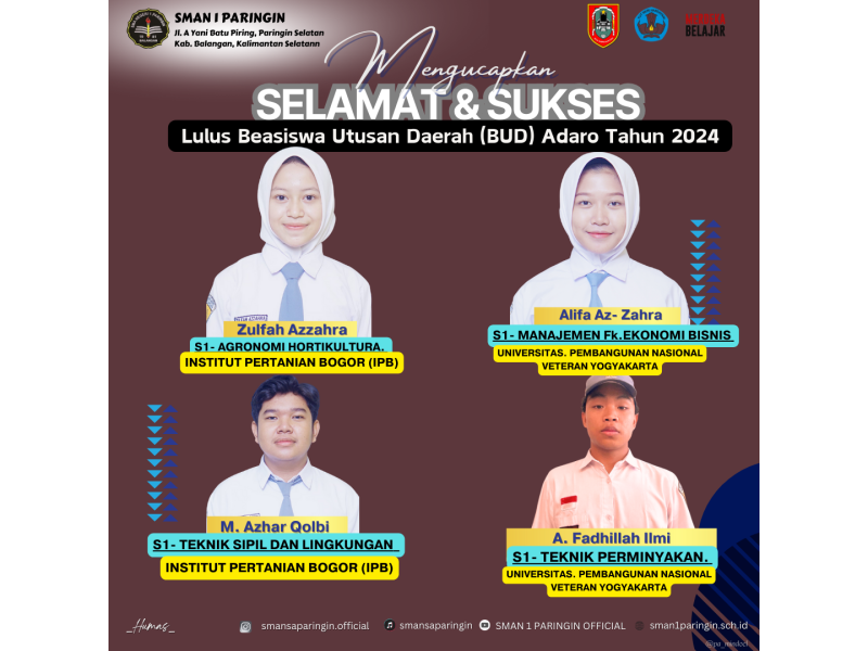 Lulus Beasiswa Utusan Daerah (BUD) Adaro Tahun 2024