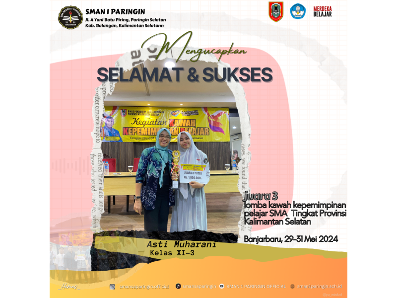 Juara 3 Lomba Kawah Kepemimpinan Pelajar SMA Tingkat Provinsi